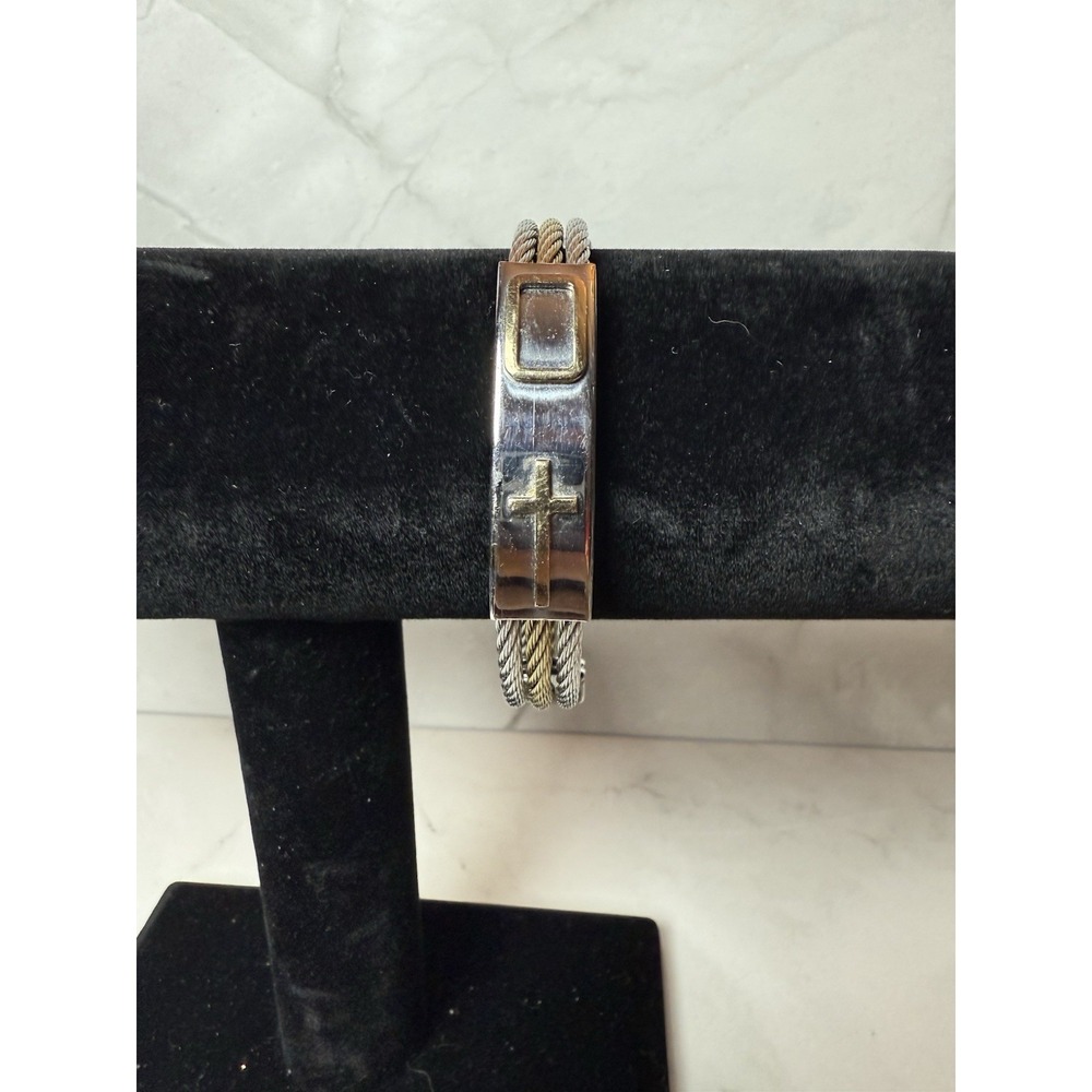 NOT AVAILABLE SOLD two tone cross bracelet bangle
